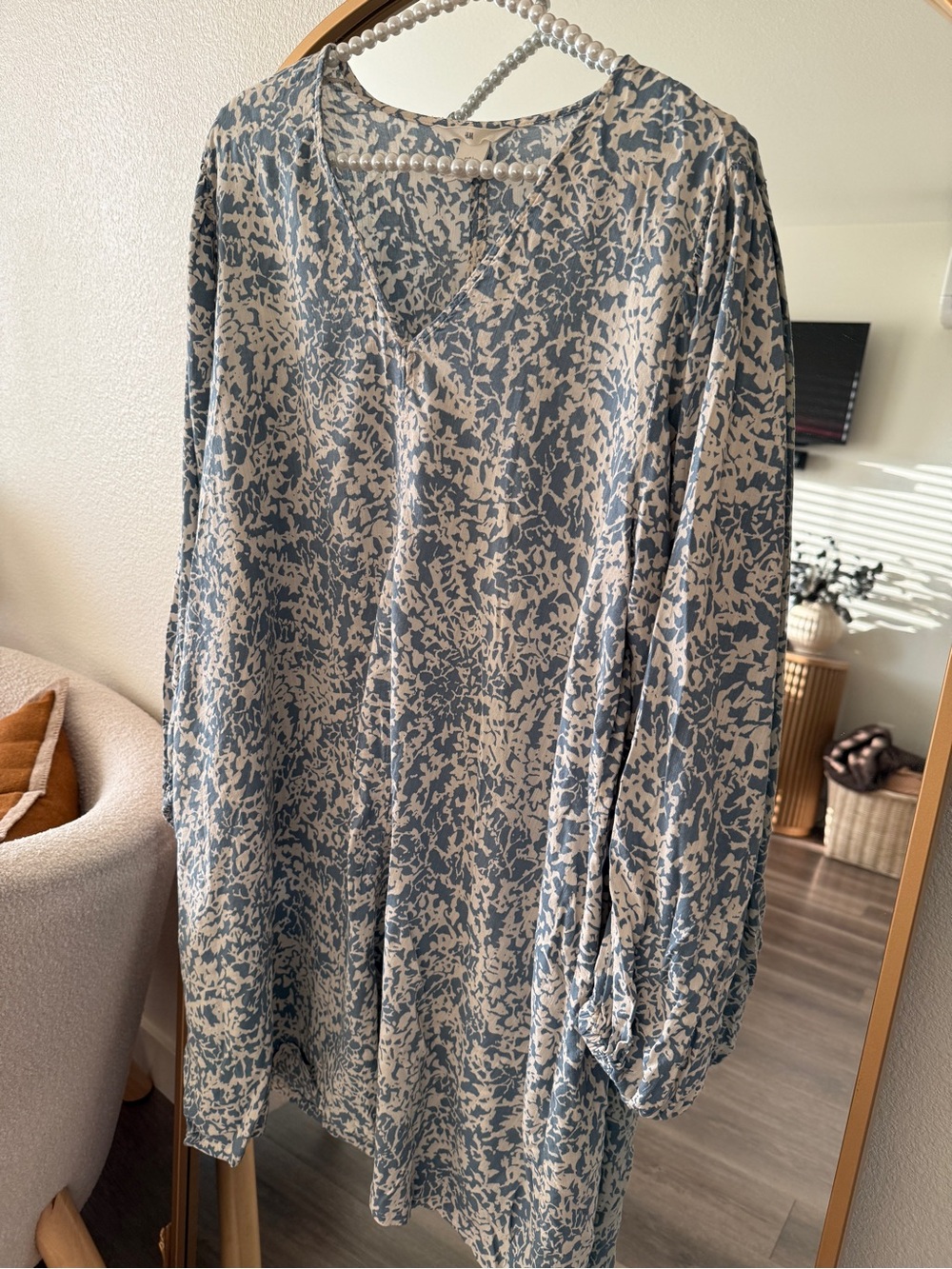 H&M Blue and Cream Printed Mini Dress